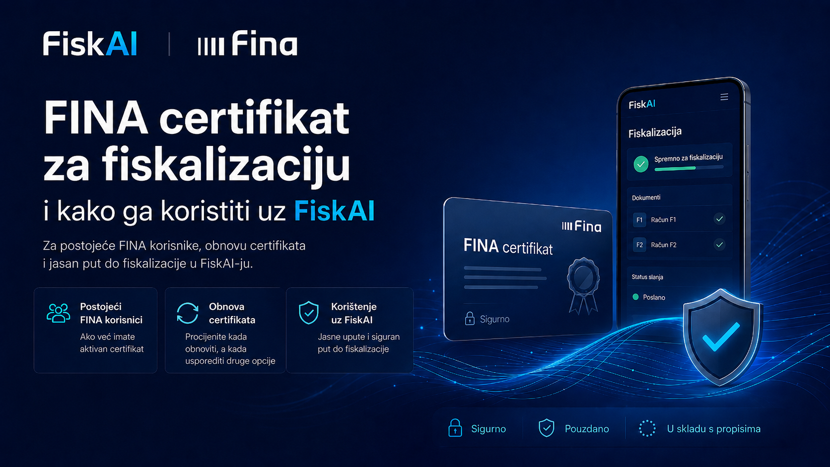 Vizualni prikaz FINA fiskalizacijskog certifikata uz FiskAI: postojeći FINA korisnici, obnova certifikata i korištenje uz FiskAI.